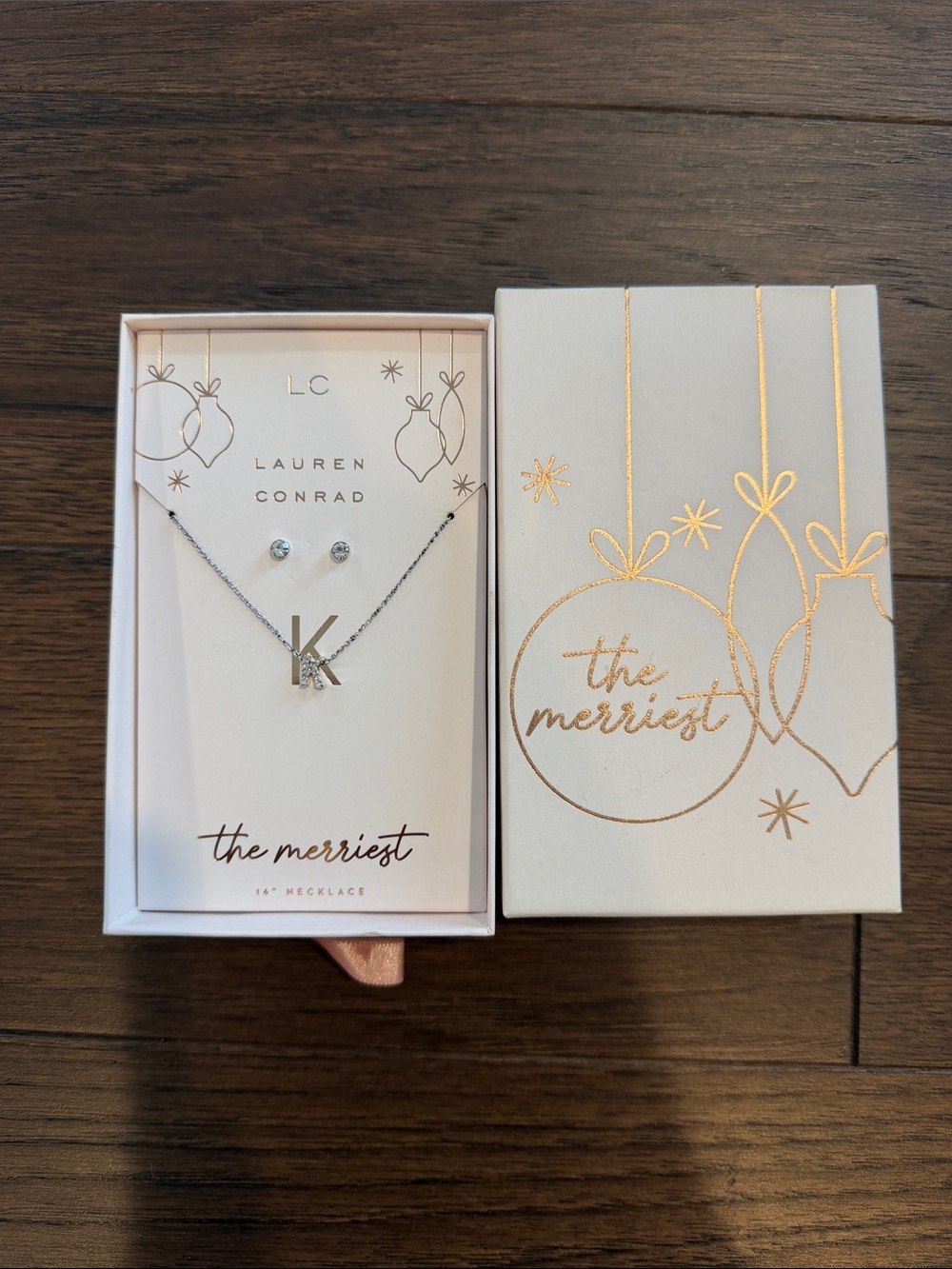 LC Lauren Conrad Silver Initial K Necklace with Matching Studs NWT - C3-202